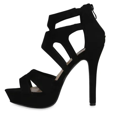 Produktbild von van-hill Damen Peep-Toe Plateau Stiletto Sandaletten mit Cut-outs, Schwarz, Gr. 36, 13 cm Absatz, Kunstleder