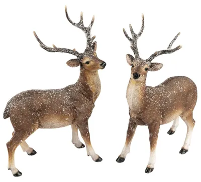 Produktbild von formano Hirsch Deko Figuren 2er Set Winterdeko Polyresin handbemalt Natur