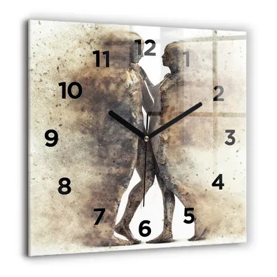 Produktbild von Wallfluent Große Wanduhr – Stilles Quarzuhrwerk - Uhr Dekoration Wohnzimmer Schlafzimmer Küche - Zifferblatt - schwarze Zeiger - 60 cm - Abstrakte Sandmenschen