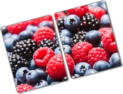 Produktbild von Tulup Glas Herdabdeckplatte - 2x40x52 cm - Glaskeramikkochfeld-Abdeckung Spritzschutz Glasabdeckplatte Kochplattenabdeckung und Schneidebrett - Zweiteilig - Essen & Getränke - Waldfrüchte - Rot