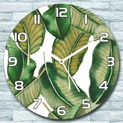Produktbild von Wanduhr aus Glas Rund fi 30 Blätter Tropisch Quarz Deko Schlafzimmer Büro
