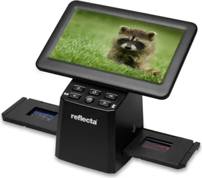 A digital film and slide scanner with a built-in screen.
