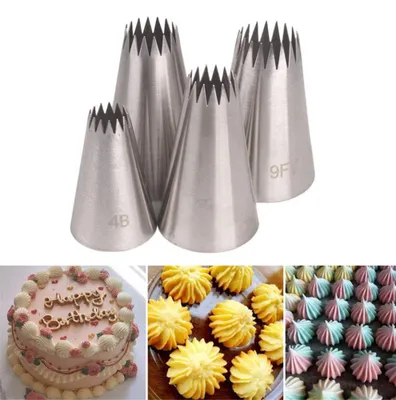 4 Spritztüllen Edelstahl für Kuchen- und Cupcake-Dekoration