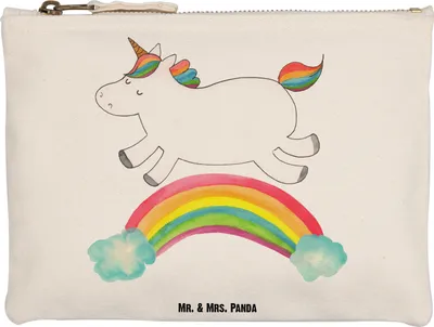 Produktbild von Mr. & Mrs. Panda Make-Up Tasche Einhorn Regenbogen Grösse XL Große - Weiß - Geschenk, Stoffbeutel, Einhornpower, beauty case, Erwachsenwerden, Unicorn, Kulturbeutel