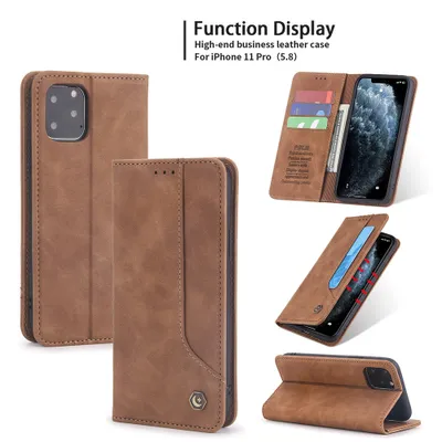 Obrázek produktu pro RetroPolyuretankožené pouzdro pro iPhone 11 Pro peněženkový design pouzdro s držákem na karty a stojánkem Hnědý