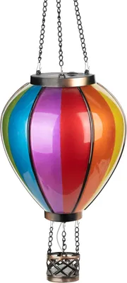 Produktbild von LED Solar Laterne Heißluftballon Windlicht aus buntem Echtglas Außenbereich Dekoration Solarpanel