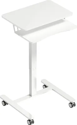 Produktbild von Höhenverstellbarer Stehschreibtisch, Rollbarer Sit-Stand-Schreibtisch mit Tastaturablage, Rollen und Stahlrahmen, Weiß