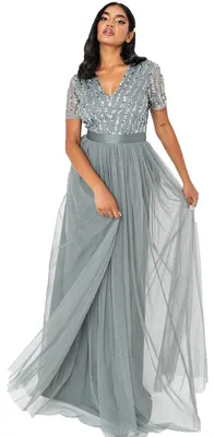 Zdjęcie produktu dla Sukienka maxi damska Maya Deluxe, elegancka, z dekoltem w kształcie litery V, dostępna w rozmiarach plus size