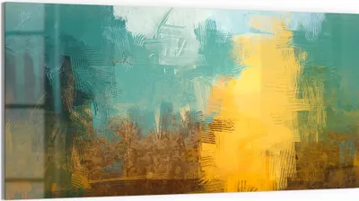 Produktbild von DEQORI Glasbild Echtglas 100x50 cm 'Entfremdete Landschaft' Wandbild Bild modern Deko