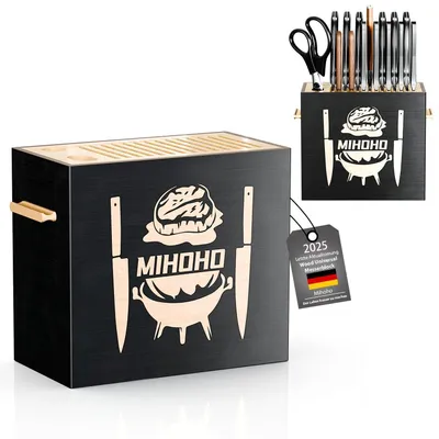 Produktbild von Messerblock Holz mit Schlitzen für bis zu 16 Messer | Arbeitsplatten-Messerhalter | Schwarz