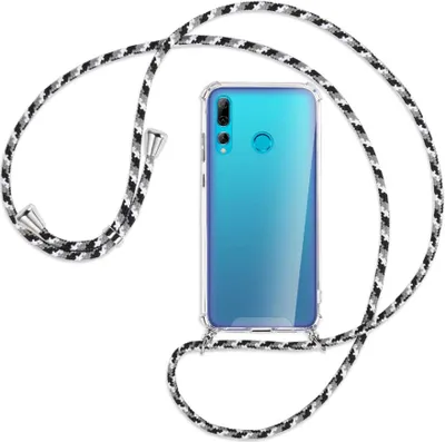 Produktbild von Handykette Backcover-Schutzhülle mit Band (Metall silberfarben) für Huawei P Smart Plus 2019 - schwarz/grau/weiß