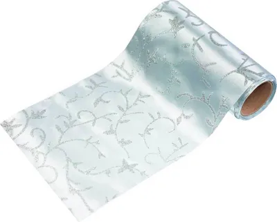 4,5m Satinstoff Tischband Glitterdekor einseitig, 14cm, hellblau