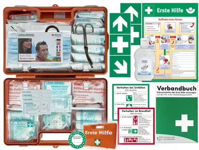 Produktbild von Verbandskasten (G) Typ C -Komplettpaket- Erste Hilfe aktuelle DIN 13169 (Betriebe) -DSGVO- INKL. PERF. VERBANDBUCH + Hygiene-Gel &AUSHANG +Aufkleber