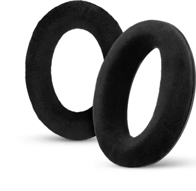 Two black ear pads for headphones are shown on a white background.