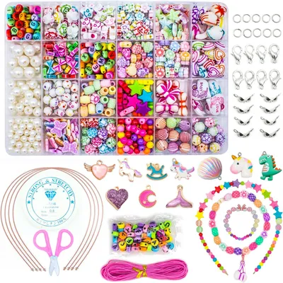 Imagen del producto de Kit de cuentas para manualidades, 24 colores, ideal para la creación de joyas, pulseras y collares, para niños