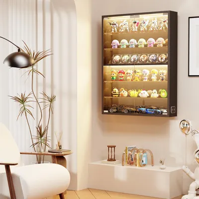 Produktbild von BROTTAR Wandvitrine Schwarz mit Glastüren, 6 verstellbaren Glasböden, 3-Farben-LED und Bewegungssensor für Sportkarten, TCG und Sammlerstücke, Schwarz