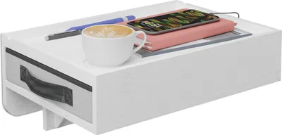 Produktbild von Relaxdays Nachttisch klemmbar, Bambus, HxBxT: 14x37x26,5 cm, Schublade, Getränkehalter, Bettablage zum Einhängen, weiß