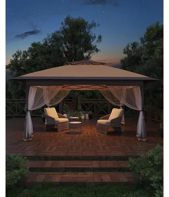 Produktbild von Faltpavillon Moskitonetz 3x3 m mit 4 Seitenteilen, wasserdicht, UV-Schutz 50+, höhenverstellbar, Doppeldach, Beige