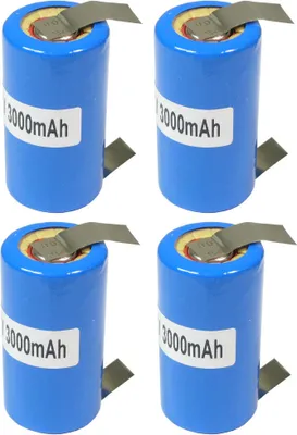 Produktbild von 4x Sub-C Akku Zelle 3000mAh 1,2V Hochstromfest Schnelladefähig Rohzelle zum Selbsteinbau Austausch mit U-Lötfahnen Flattop im Schrumpfschlauch Ersatzakku Austauschakku Industriezelle für Werkzeug/Modellbau