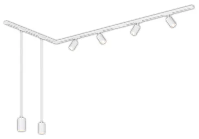 Immagine prodotto di Sistema a binario Briloner Rail, set completo, 4 faretti GU10, 2 pendenti GU10, orientabili, forma a L, bianco, 2,25 m