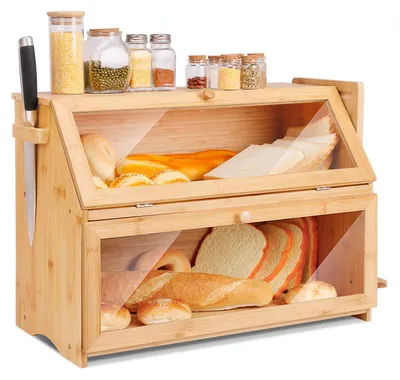 Produktbild von Groß Brotkasten Bambus Brotaufbewahrung 2 Etagen 50x25x37cm natur