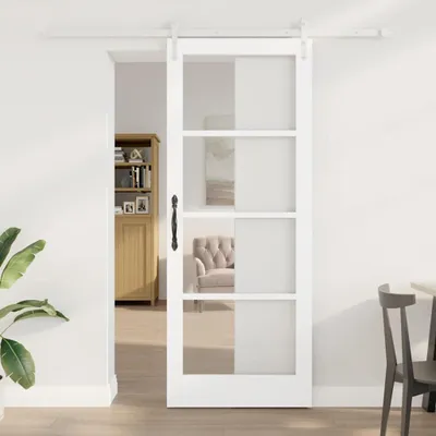 Produktbild von Möbel Schiebetür Weiß 83 x 211 cm Massivholz Kiefer und Glas - Haustüren &1515