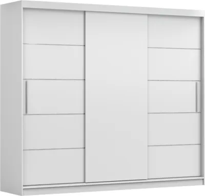 Produktbild von MOEBLO Kleiderschrank ELBA II – Schwebetürenschrank 2-türig Schrank Garderobe Schiebtüren Schlafzimmer, Dekorative Aluminiumleisten, Kleiderstange und Regale (BxHxT): 250x218x61 cm - ELBA II Weiß