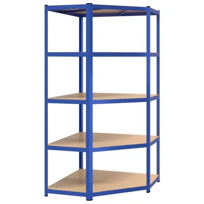 Immagine prodotto di vidaXL Scaffale ad angolo con 5 ripiani in acciaio blu e materiale a base di legno