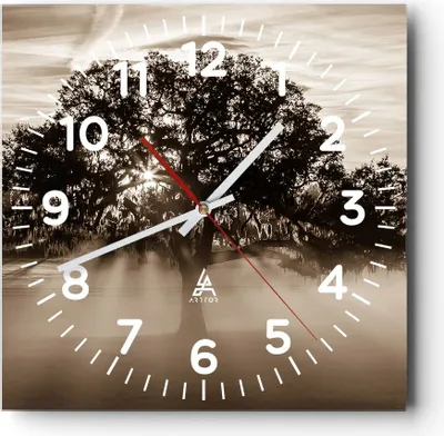 Produktbild von Wanduhr - Quadrat - Glasuhr - Baum Feld Natur - 30x30cm - Schleichendes Uhrwerk - Lautlos - zum Aufhängen bereit - Dekoration Modern - Wanddekoration aus Glas - C4AC30x30-3811