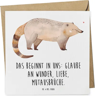 Produktbild von Mr. & Mrs. Panda Grußkarte Nasenbär - Weiß - Geschenk, Rüsselbär, Nasenbären, anlasskarte, faltkarte, Glückwunschkarte, Lustige Sprüche, Bär, doppelkarte, Klappkarte