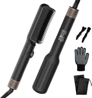 Obrázek produktu pro Keramický stylingový kartáč – černý – 350 x 90 mm – Technologie negativních iontů s 7 nastaveními teploty – pro rychlé a efektivní úpravu vlasů