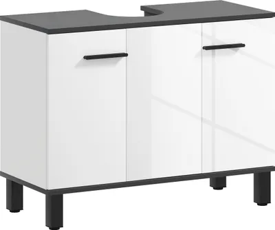 Produktbild von HOMCOM Badezimmer-Waschtisch mit 2 Türen und verstellbarem Regal, Badezimmer-Waschtisch mit Griff und rutschfesten Füßen, 80 x 34 x 60 cm, Weiß