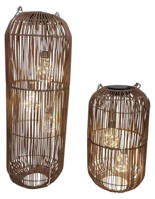 Produktbild von LED Solar Laternen, braun,  2 Stück in Rattan Optik, H: 38 + 60cm, Zylinder