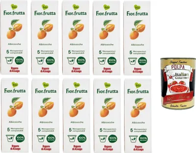 Produktbild von Rigoni di Asiago Fior di Frutta Albicocca 5 monodosi Fior di Frutta Aprikose 5 Einzeldosen 10x100gr +Italian Gourmet Polpa di Pomodoro 400gr