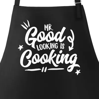Produktbild von Herren Grill-Schürze für Männer mit Spruch Mr Good Looking is Cooking Moonworks® schwarz unisize