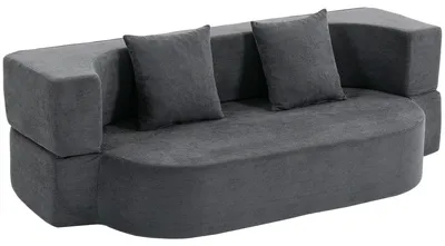 Produktbild von Schlafsofa, Bodensofa ohne Gestell mit dickem, hochdichtem Schaumstoff, breitem und tiefem Sitz, dunkelgrau