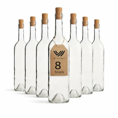 Produktbild von Weinflasche 750 ml Bordeaux 8 Stück, Weiß Weinflasche mit Korken, Leere Glasflasche, Wasserflasche, Leere Likörflaschen, Wein Zubehör, Glasflaschen