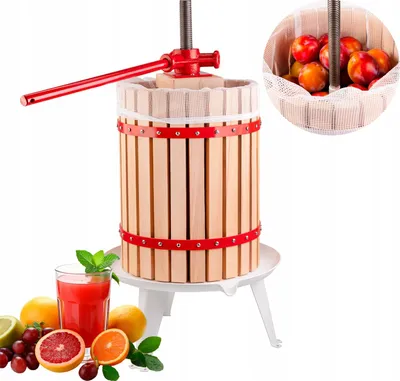 Zdjęcie produktu dla SuperButelki - Wyciskarka do owoców, 18 l, prasa śrubowa, stalowa, do soków win nalewek i cydru do użytku domowego, ogrodowego, z pojemnikiem i śrubą