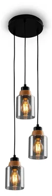 Immagine prodotto di Lampada a sospensione, con legno, vetro fumé, 3xE27/max.