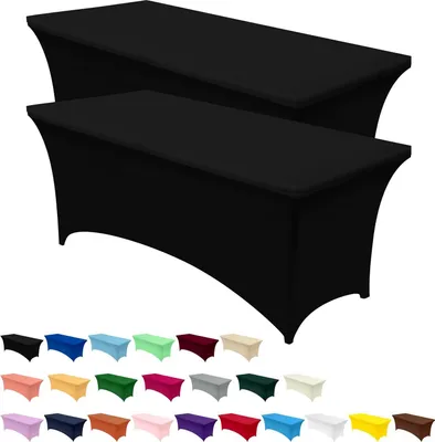 Immagine prodotto di Set di 2 tovaglie in Spandex nero - Adattabili perfettamente - Lavabili - Tovaglia rettangolare da esterno - Per matrimoni e banchetti - 183 L x 76 L x 76 A cm