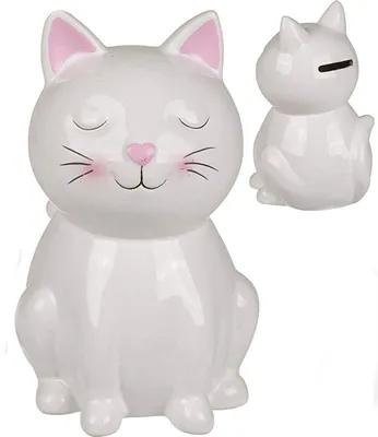 Produktbild von Spardose Katzen Figur Keramik weiß mit Schloß Kätzchen Geschenk Sparschwein