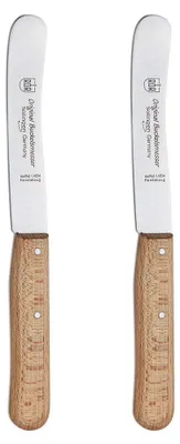 Produktbild von RÖR Küchenmesser/Brotzeitmesser - Buckelsmesser Set 2-teilig mit Glattschliff - rostfrei mit Buchenholzgriff - Länge: ca. 22 cm -  Germany/Solingen