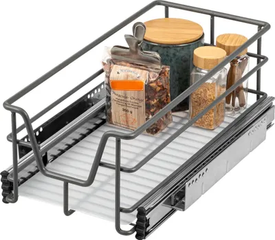 Obrázek produktu pro bremermann teleskopická zásuvka 30 cm s policí, kuchyňská zásuvka k dovybavení, kovová výsuvná skříňka, šedá barva