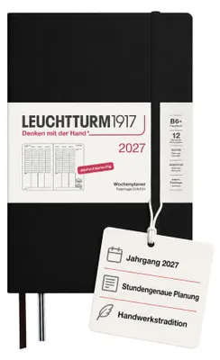Obrázok produktu pre Týždenný plánovač, brožovaná väzba, formát B6+, čierny, 2027