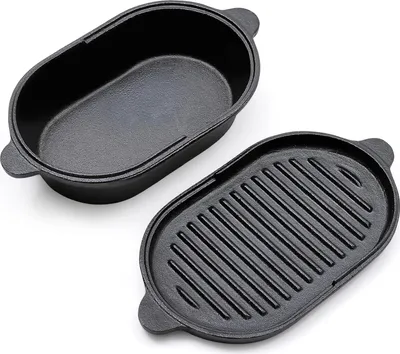 Produktbild von 2in1 Gusseisen Topf Dutch Oven 2L - Oval 23cm Gusseisen Topf Brot Backen Induktion Mit Deckel - Preseasoned Gusseisentopf und Pfanne Set - Bräter