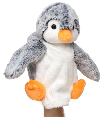 Produktbild von Uni-Toys - Handpuppe Pinguin (blau-meliert) - 24 cm (Höhe) - Plüschtier, Kuscheltier – Pinguin, 24 Cm