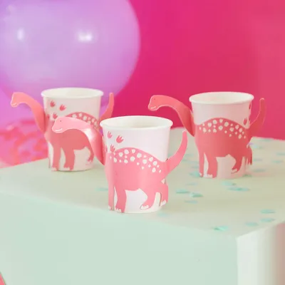Produktbild von 8 Pink Dino Party Becher 250ml