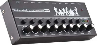 Zdjęcie produktu dla 8-kanałowy mikser audio z przełączaniem mono/stereo i wskaźnikiem poziomu 6,35 mm wejście TRS/TS Metalowa, żelazna obudowa procesora audio typu C Mikser audio z niezależnym pokrętłem regulacji głośności do gitary basowej
