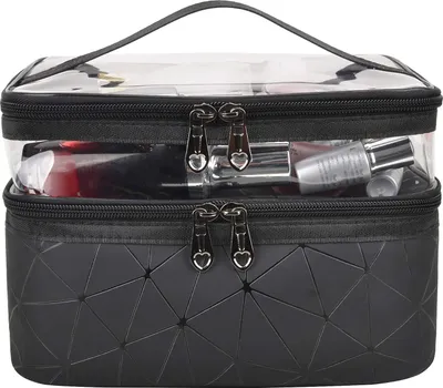 Produktbild von Doppellagige Kosmetiktasche, transparent, große Reise-Make-up-Tasche, Organizer, Waschtasche für Damen und Herren,