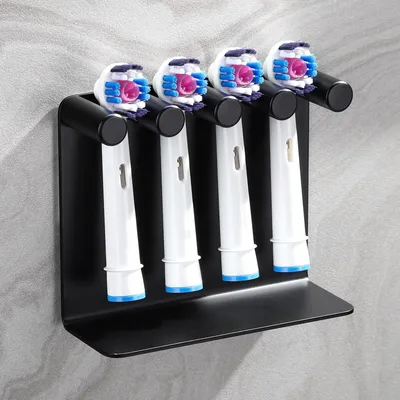 Obrázek produktu pro Držák na zubní kartáčky, nástěnný, nerezová ocel, černý, pro 4 kartáčky, samolepicí, do koupelny